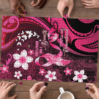 Memorial Breast Cancer Awareness Puzzle Plumeria Floral Tribal Pattern - Polynesian Pride
