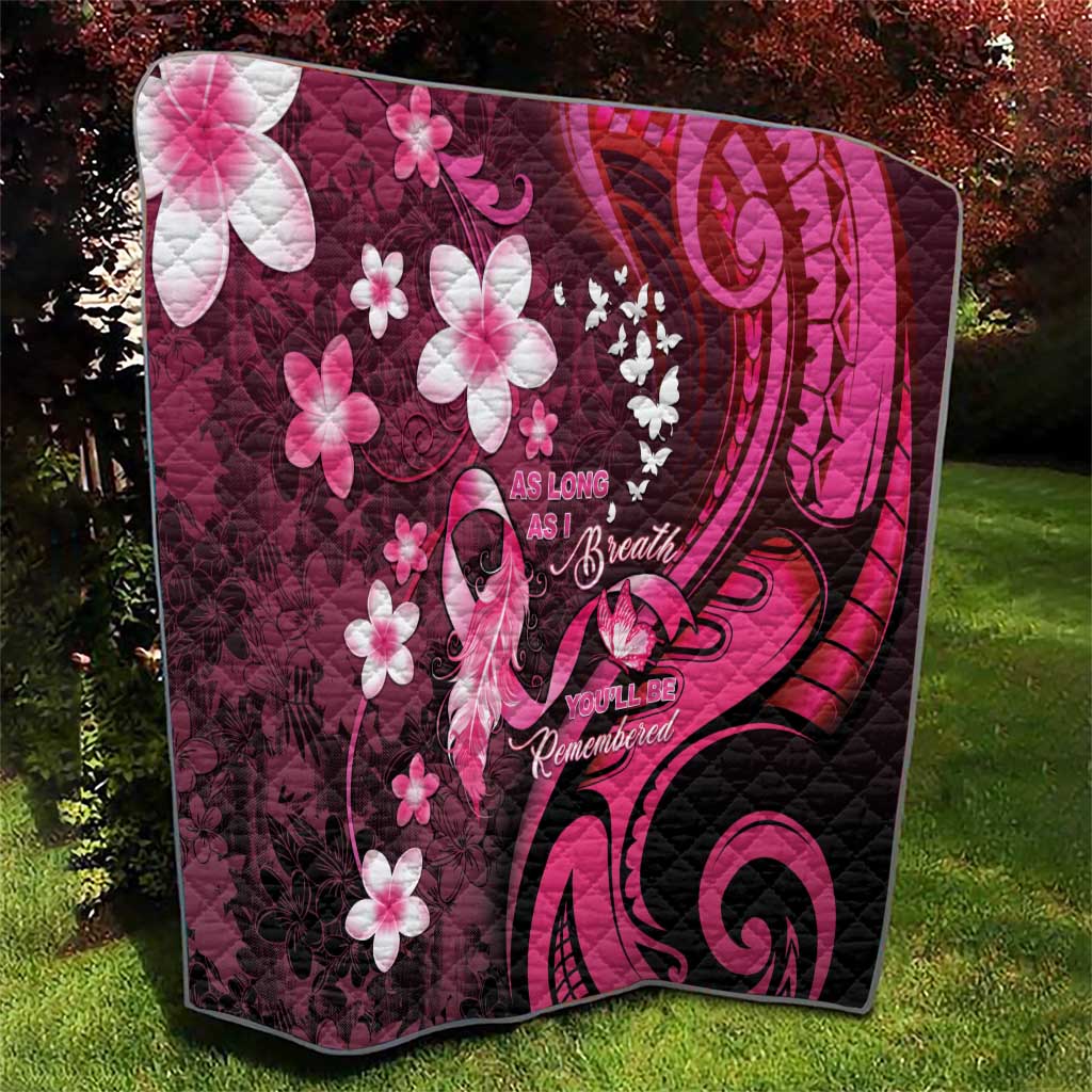 Memorial Breast Cancer Awareness Quilt Plumeria Floral Tribal Pattern - Polynesian Pride
