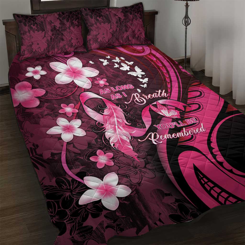 Memorial Breast Cancer Awareness Quilt Bed Set Plumeria Floral Tribal Pattern - Polynesian Pride