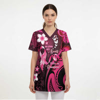 Personalised Memorial Breast Cancer Awareness Scrub Top Plumeria Floral Tribal Pattern - Polynesian Pride