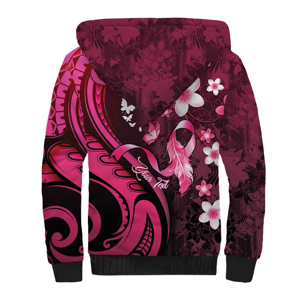 Personalised Memorial Breast Cancer Awareness Sherpa Hoodie Plumeria Floral Tribal Pattern - Polynesian Pride