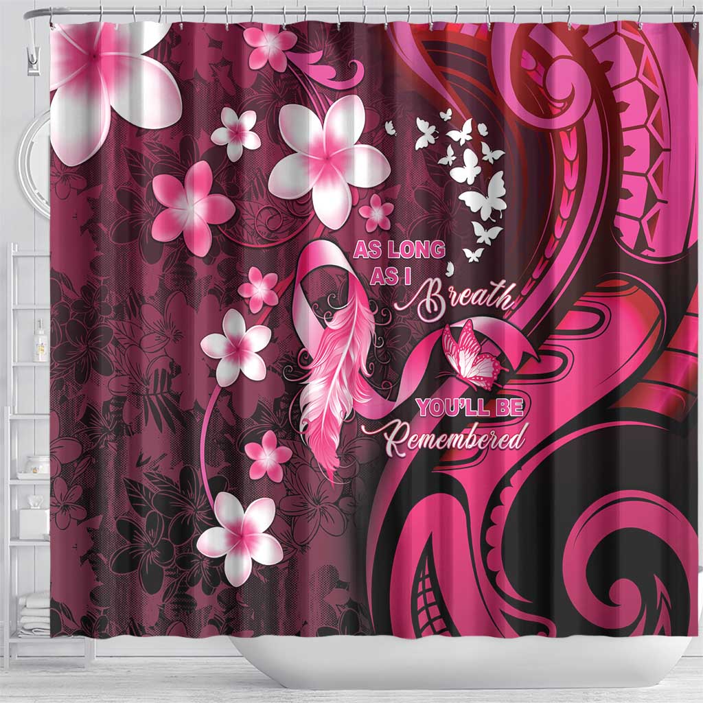 Memorial Breast Cancer Awareness Shower Curtain Plumeria Floral Tribal Pattern - Polynesian Pride