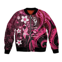 Personalised Memorial Breast Cancer Awareness Sleeve Zip Bomber Jacket Plumeria Floral Tribal Pattern - Polynesian Pride