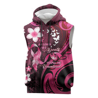 Personalised Memorial Breast Cancer Awareness Sleeveless Hoodie Plumeria Floral Tribal Pattern LT05 Black - Polynesian Pride