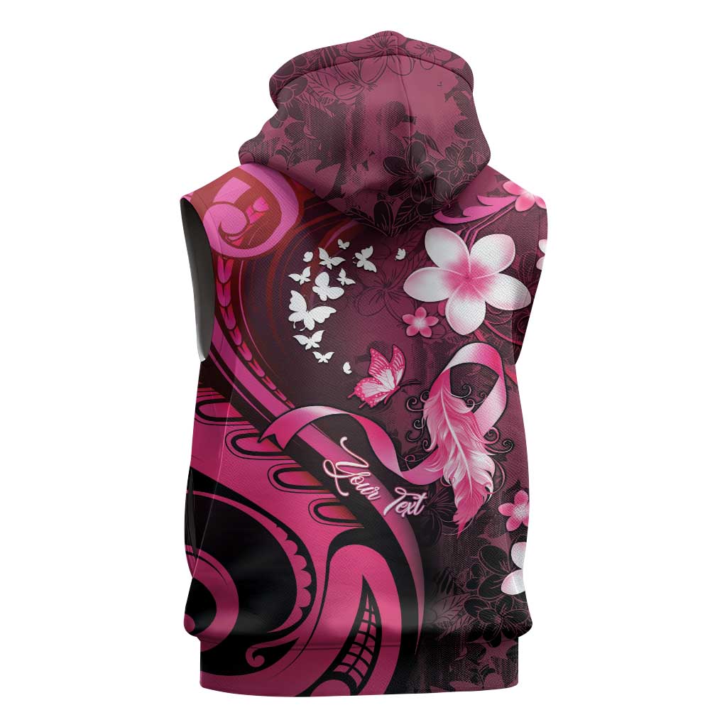 Personalised Memorial Breast Cancer Awareness Sleeveless Hoodie Plumeria Floral Tribal Pattern LT05 - Polynesian Pride