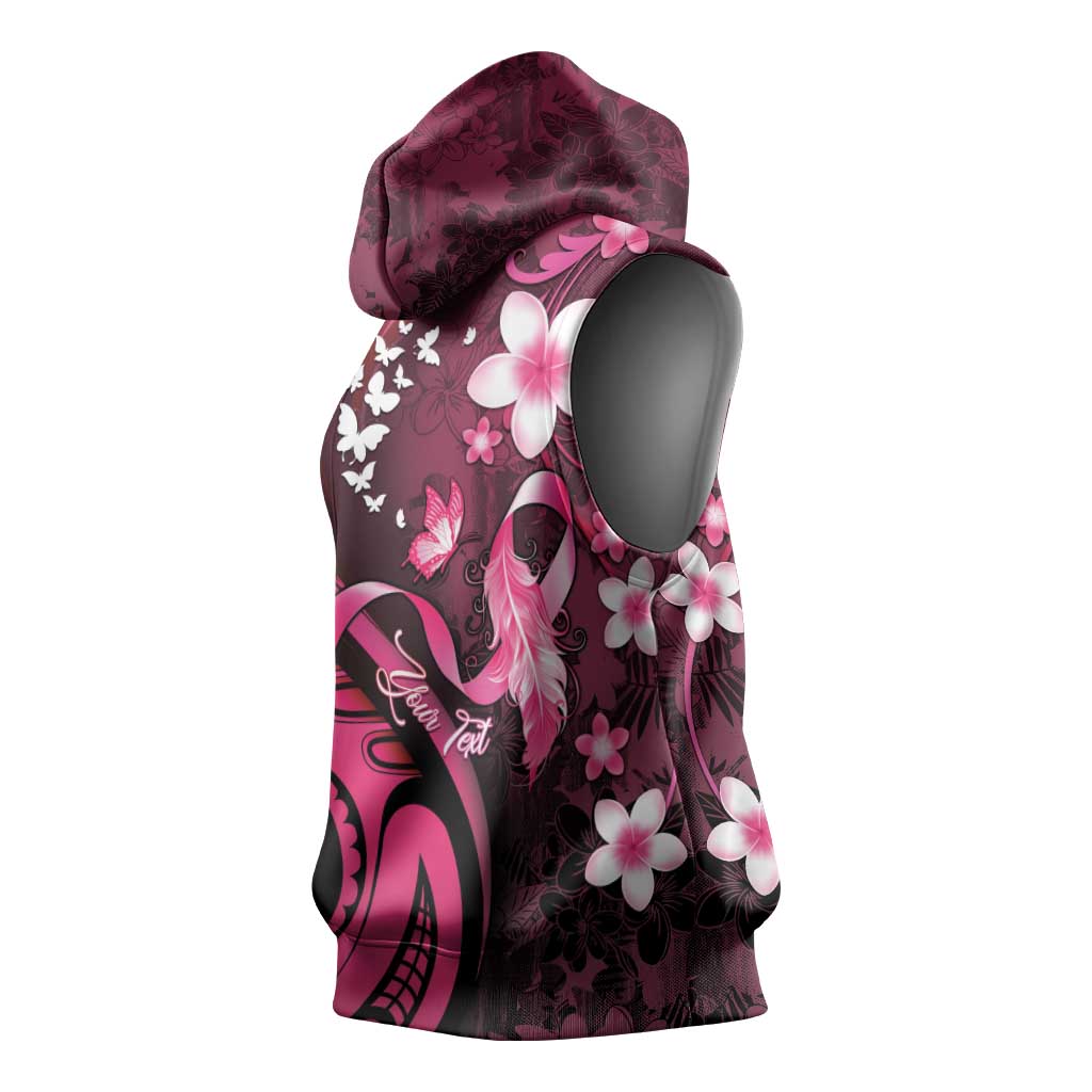 Personalised Memorial Breast Cancer Awareness Sleeveless Hoodie Plumeria Floral Tribal Pattern LT05 - Polynesian Pride