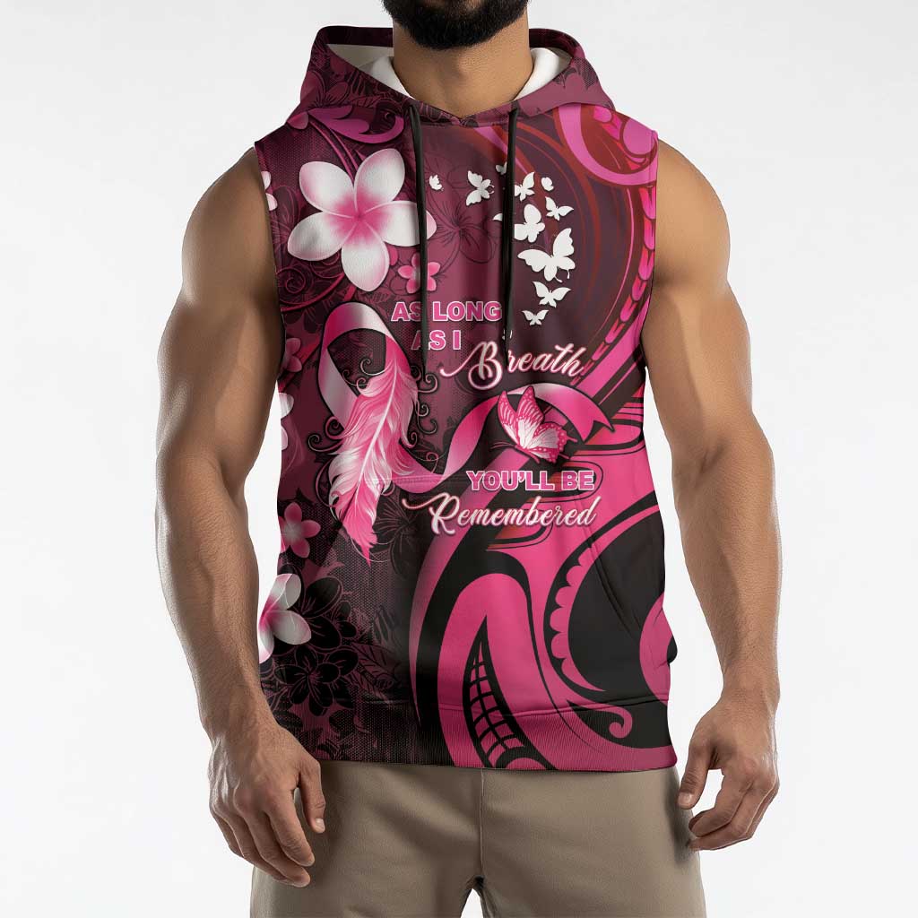 Personalised Memorial Breast Cancer Awareness Sleeveless Hoodie Plumeria Floral Tribal Pattern LT05 - Polynesian Pride
