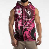 Personalised Memorial Breast Cancer Awareness Sleeveless Hoodie Plumeria Floral Tribal Pattern LT05 - Polynesian Pride