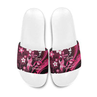 Memorial Breast Cancer Awareness Slide Sandals Plumeria Floral Tribal Pattern - Polynesian Pride
