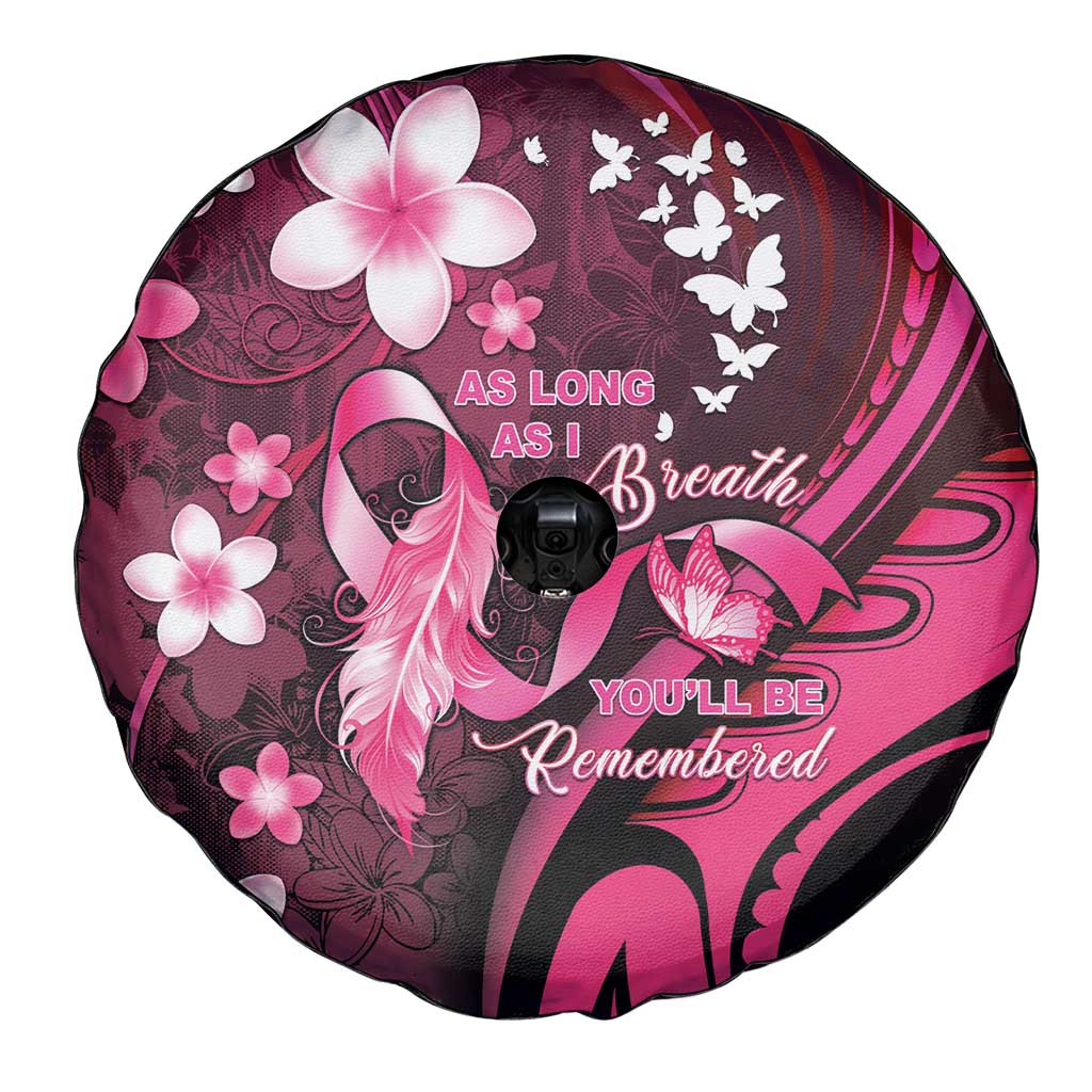 Memorial Breast Cancer Awareness Spare Tire Cover Plumeria Floral Tribal Pattern - Polynesian Pride
