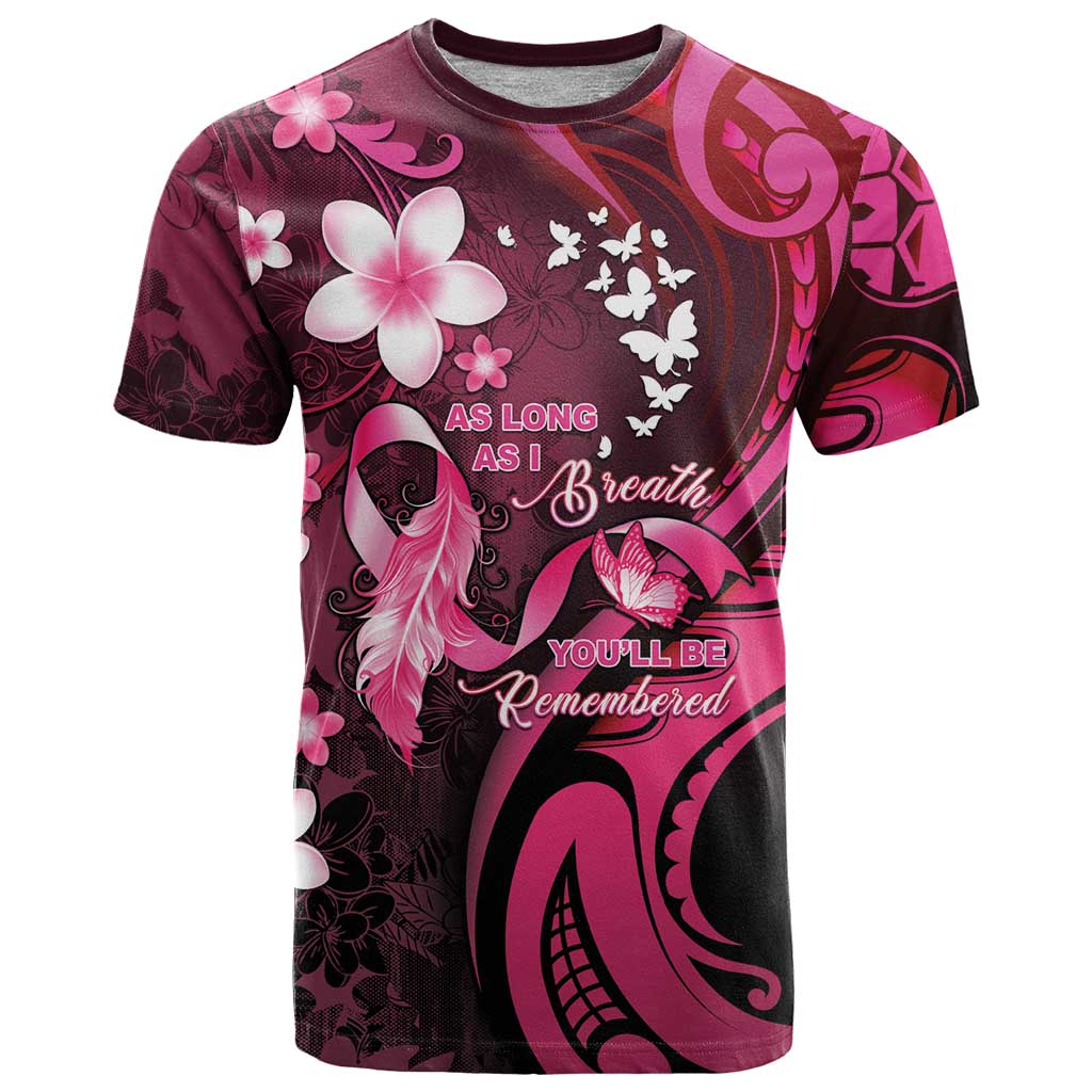 Personalised Memorial Breast Cancer Awareness T Shirt Plumeria Floral Tribal Pattern - Polynesian Pride