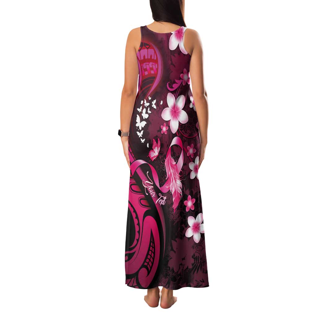 Personalised Memorial Breast Cancer Awareness Tank Maxi Dress Plumeria Floral Tribal Pattern - Polynesian Pride