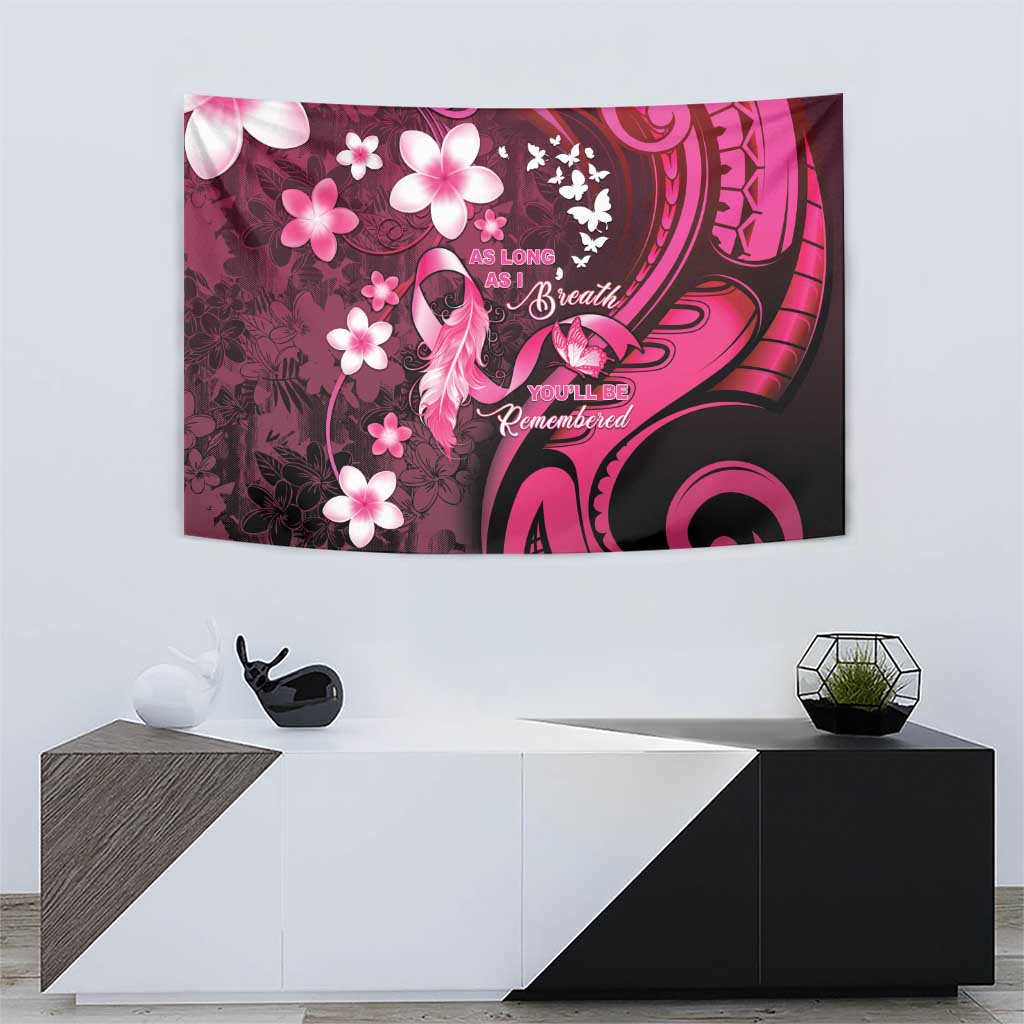 Memorial Breast Cancer Awareness Tapestry Plumeria Floral Tribal Pattern - Polynesian Pride