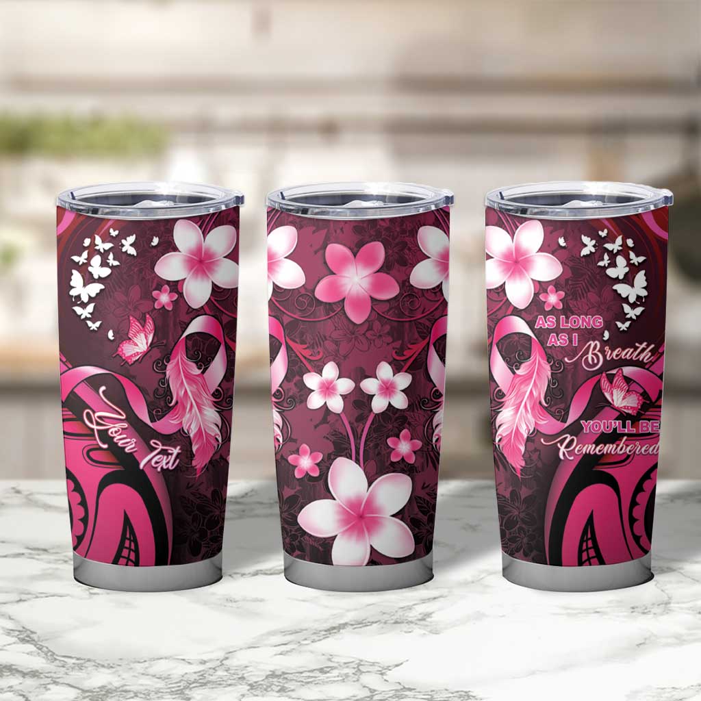 Personalised Memorial Breast Cancer Awareness Tumbler Cup Plumeria Floral Tribal Pattern - Polynesian Pride
