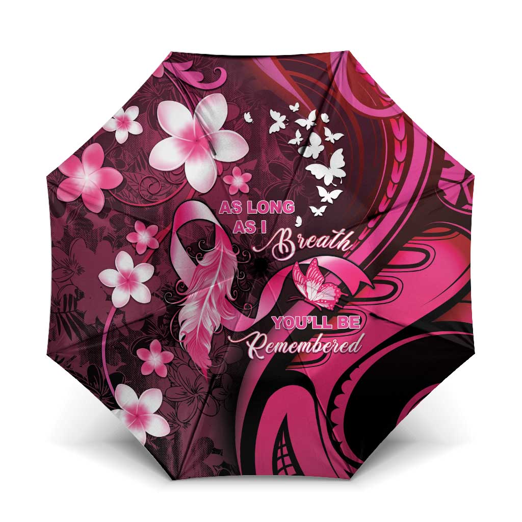 Memorial Breast Cancer Awareness Umbrella Plumeria Floral Tribal Pattern - Polynesian Pride