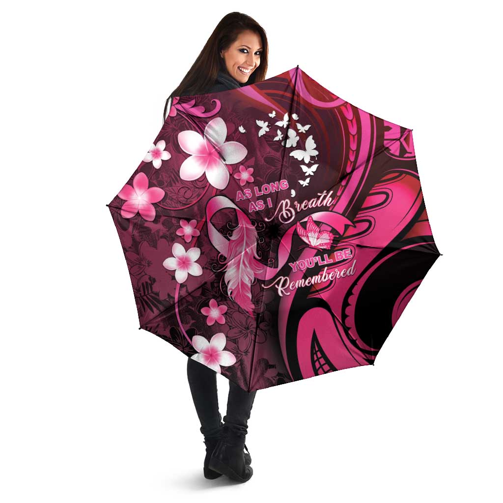 Memorial Breast Cancer Awareness Umbrella Plumeria Floral Tribal Pattern - Polynesian Pride