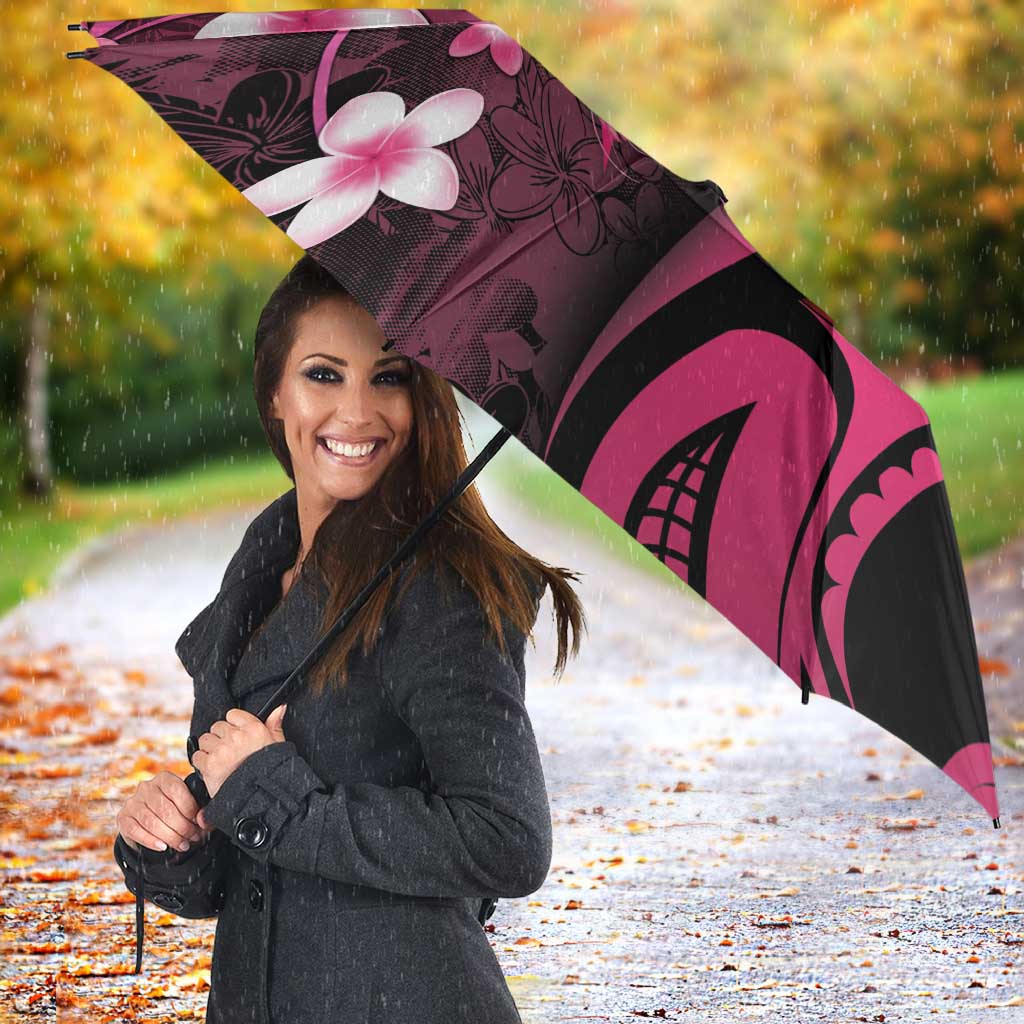 Memorial Breast Cancer Awareness Umbrella Plumeria Floral Tribal Pattern - Polynesian Pride