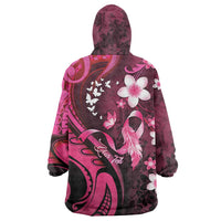 Personalised Memorial Breast Cancer Awareness Wearable Blanket Hoodie Plumeria Floral Tribal Pattern - Polynesian Pride