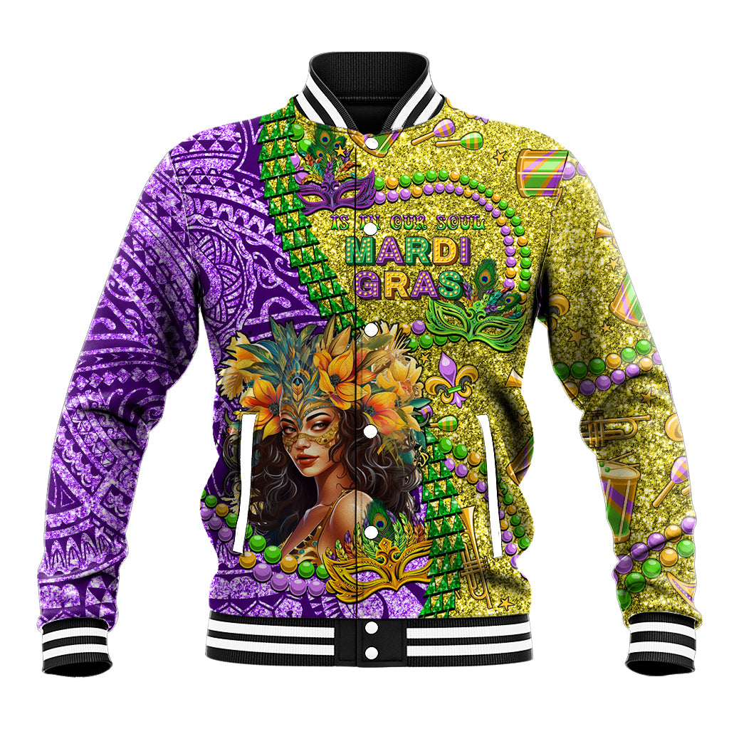 Personalised Hawaii Mardi Gras Baseball Jacket Polynesian Pattern With Glitter Style LT05 Unisex Yellow - Polynesian Pride