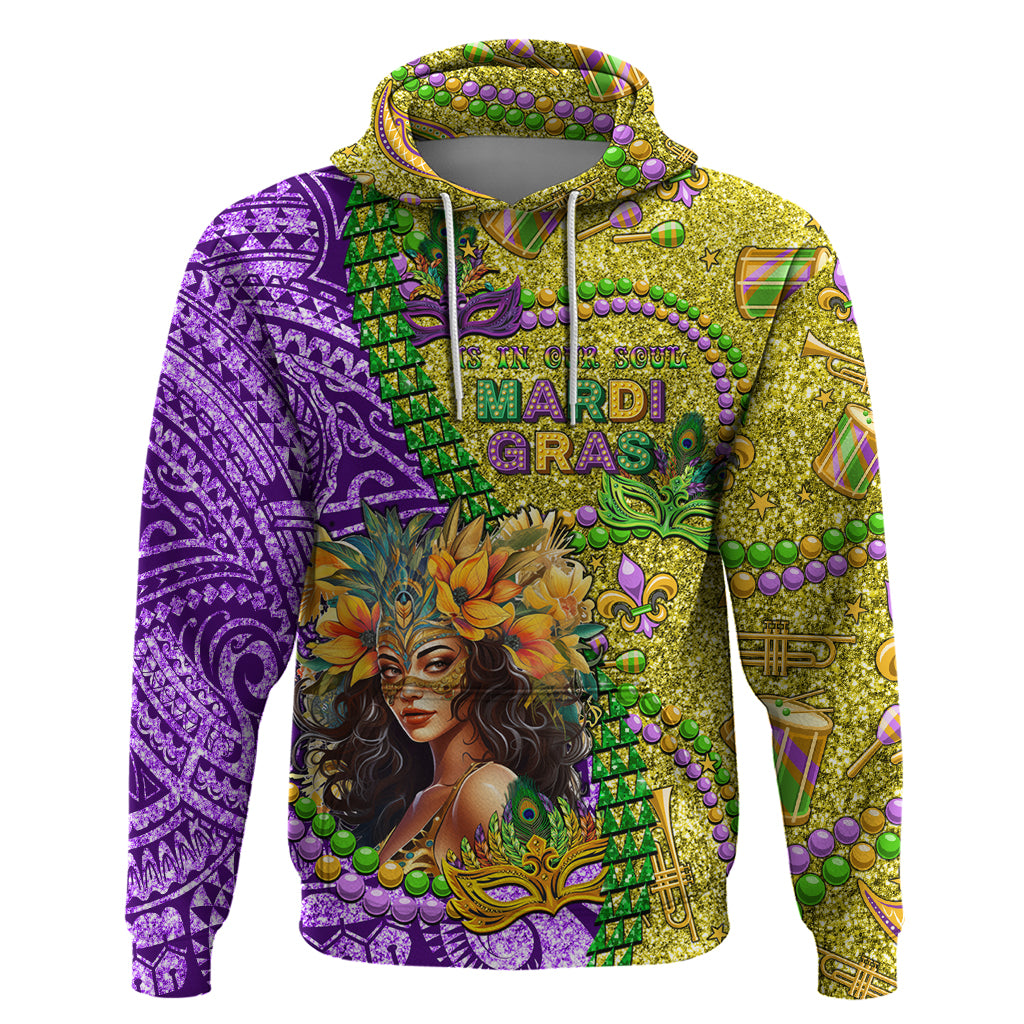 Personalised Hawaii Mardi Gras Hoodie Polynesian Pattern With Glitter Style LT05 Pullover Hoodie Yellow - Polynesian Pride