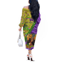 Personalised Hawaii Mardi Gras Off The Shoulder Long Sleeve Dress Polynesian Pattern With Glitter Style LT05 - Polynesian Pride