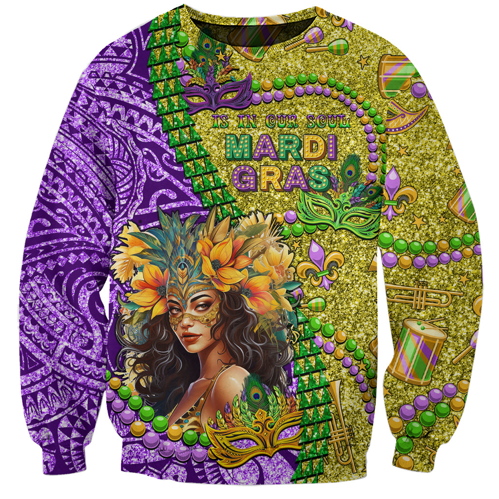 Personalised Hawaii Mardi Gras Sweatshirt Polynesian Pattern With Glitter Style LT05 Unisex Yellow - Polynesian Pride