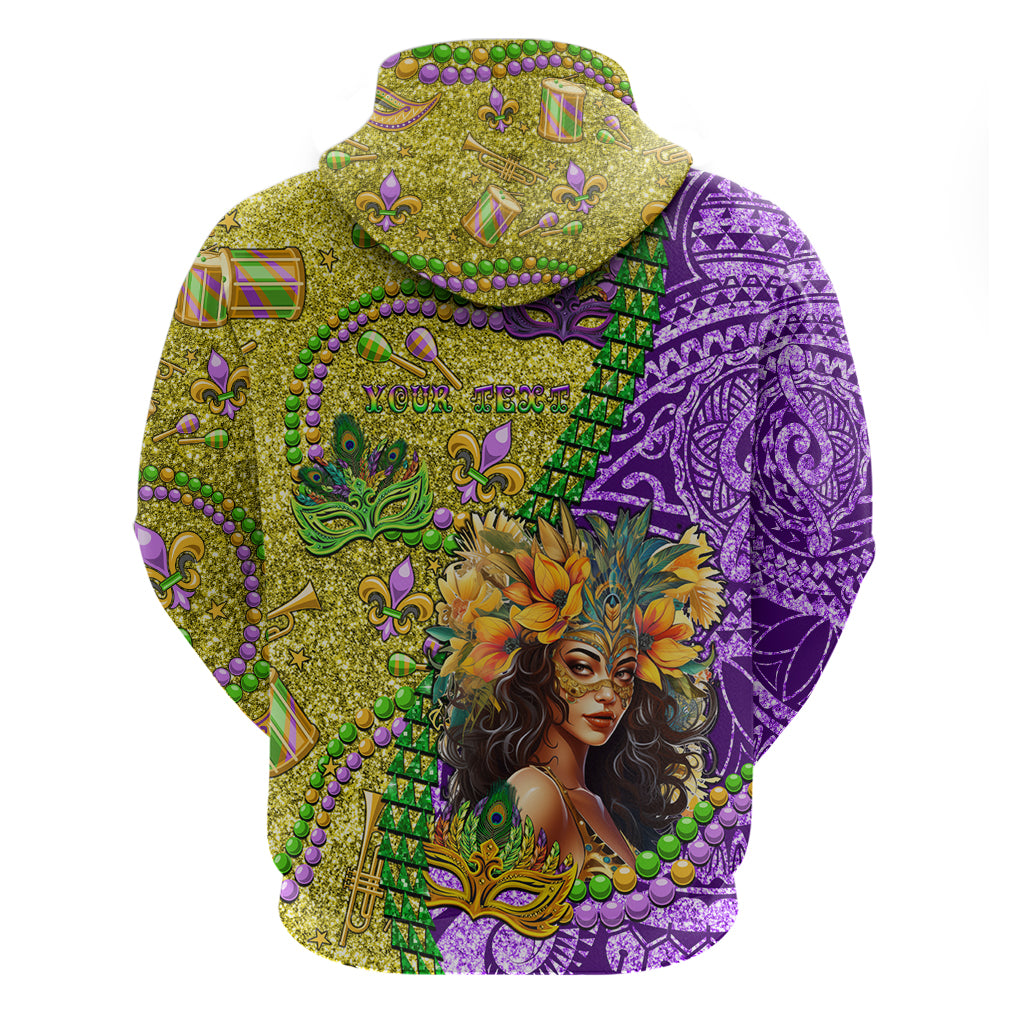 Personalised Hawaii Mardi Gras Zip Hoodie Polynesian Pattern With Glitter Style LT05 - Polynesian Pride