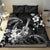 Hawaii Ukulele Bedding Set Polynesian Pattern Mix Hibiscus Black Version