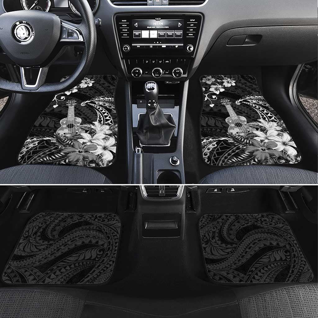 Hawaii Ukulele Car Mats Polynesian Pattern Mix Hibiscus Black Version