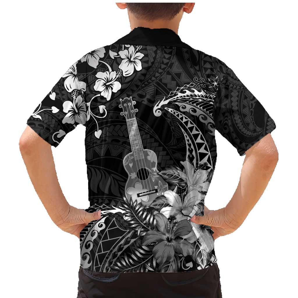 Hawaii Ukulele Family Matching Mermaid Dress and Hawaiian Shirt Polynesian Pattern Mix Hibiscus Black Version LT05