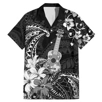 Hawaii Ukulele Family Matching Mermaid Dress and Hawaiian Shirt Polynesian Pattern Mix Hibiscus Black Version LT05