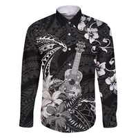 Hawaii Ukulele Family Matching Puletasi and Hawaiian Shirt Polynesian Pattern Mix Hibiscus Black Version LT05
