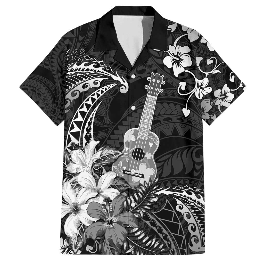 Hawaii Ukulele Family Matching Tank Maxi Dress and Hawaiian Shirt Polynesian Pattern Mix Hibiscus Black Version LT05