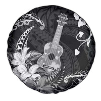 Hawaii Ukulele Spare Tire Cover Polynesian Pattern Mix Hibiscus Black Version