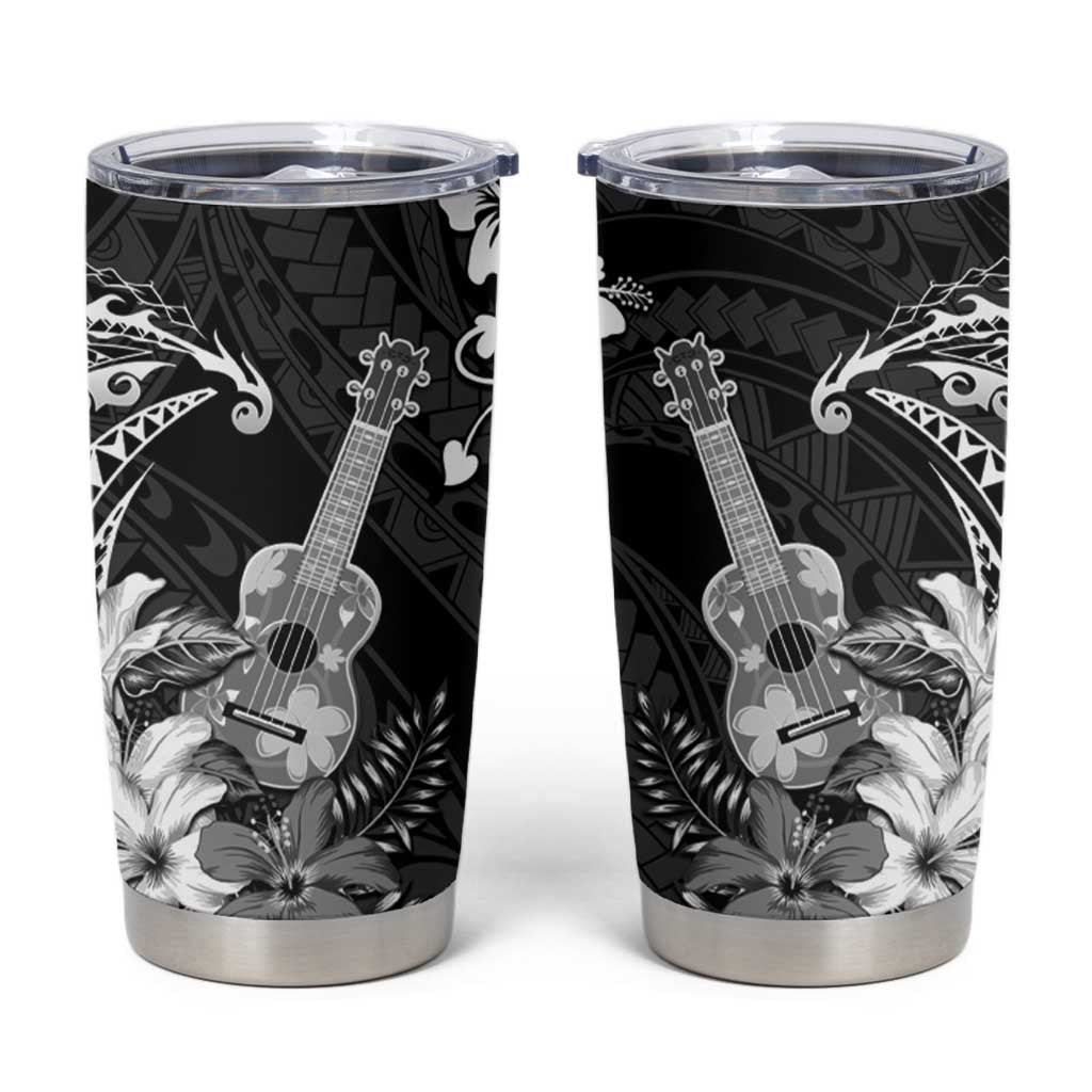 Hawaii Ukulele Tumbler Cup Polynesian Pattern Mix Hibiscus Black Version