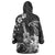 Hawaii Ukulele Wearable Blanket Hoodie Polynesian Pattern Mix Hibiscus Black Version LT05