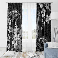 Hawaii Ukulele Window Curtain Polynesian Pattern Mix Hibiscus Black Version