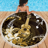 Hawaii Ukulele Beach Blanket Polynesian Pattern Mix Hibiscus Gold Version