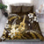 Hawaii Ukulele Bedding Set Polynesian Pattern Mix Hibiscus Gold Version