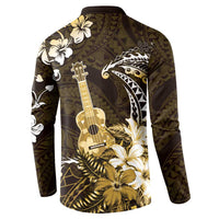 Hawaii Ukulele Button Sweatshirt Polynesian Pattern Mix Hibiscus Gold Version LT05