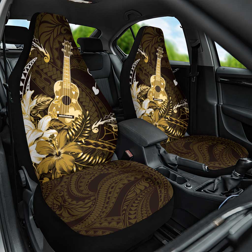 Hawaii Ukulele Car Seat Cover Polynesian Pattern Mix Hibiscus Gold Version