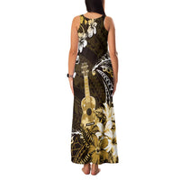 Hawaii Ukulele Family Matching Tank Maxi Dress and Hawaiian Shirt Polynesian Pattern Mix Hibiscus Gold Version LT05