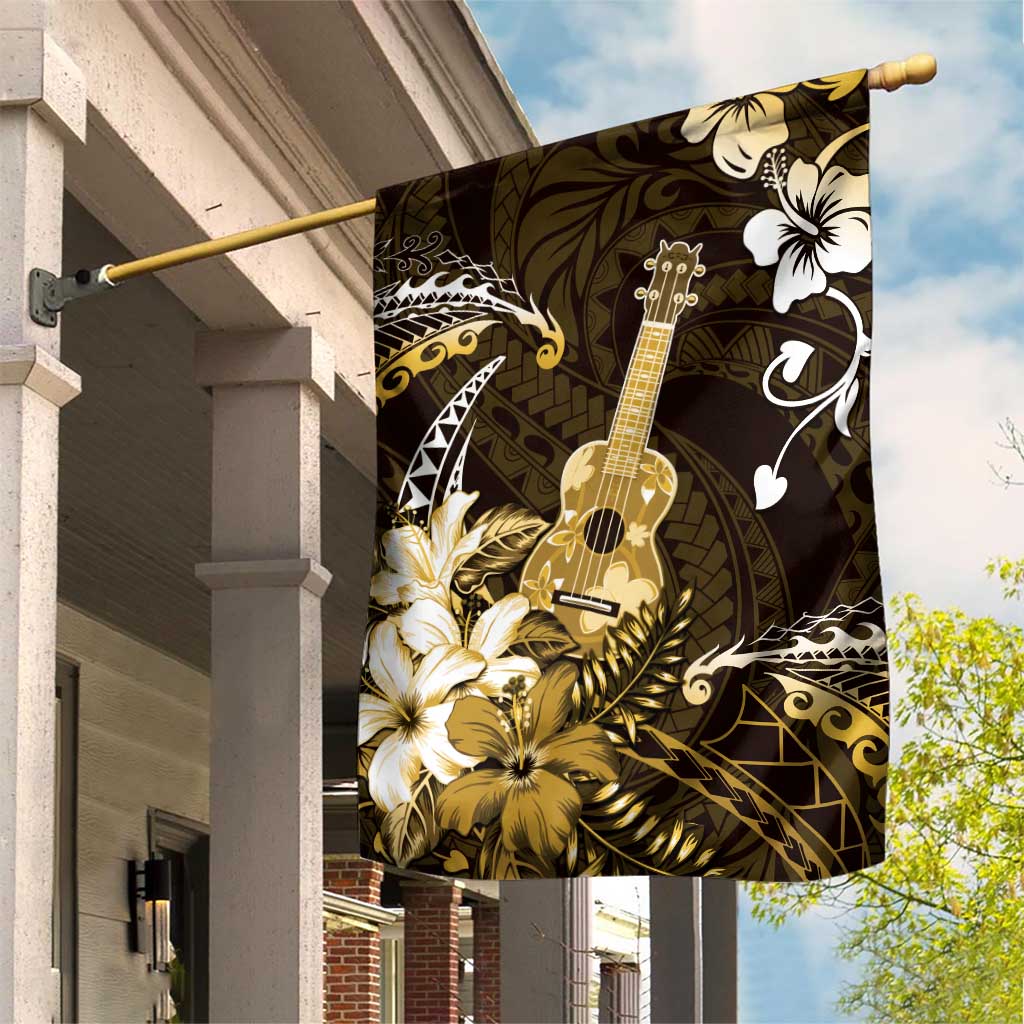 Hawaii Ukulele Garden Flag Polynesian Pattern Mix Hibiscus Gold Version