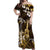 Hawaii Ukulele Off Shoulder Maxi Dress Polynesian Pattern Mix Hibiscus Gold Version LT05