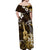 Hawaii Ukulele Off Shoulder Maxi Dress Polynesian Pattern Mix Hibiscus Gold Version LT05