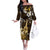 Hawaii Ukulele Off The Shoulder Long Sleeve Dress Polynesian Pattern Mix Hibiscus Gold Version LT05