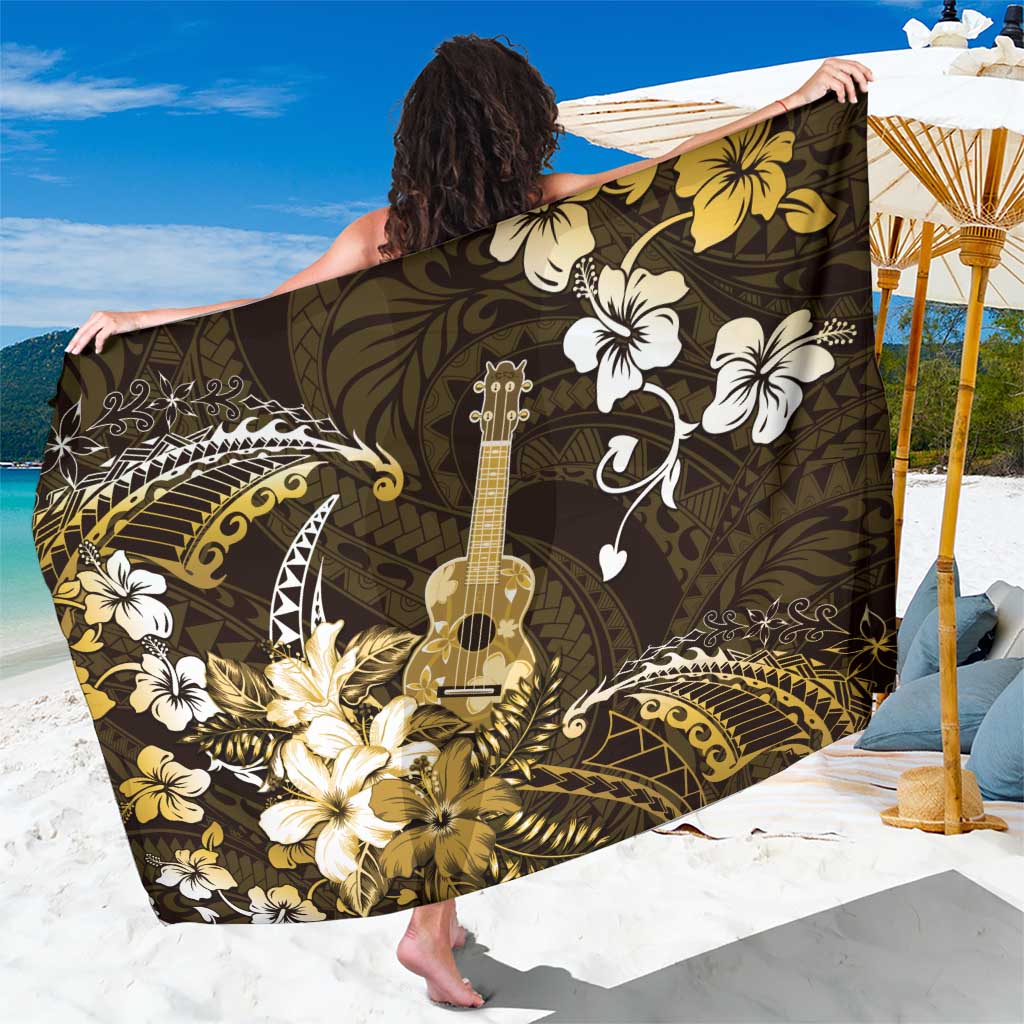 Hawaii Ukulele Sarong Polynesian Pattern Mix Hibiscus Gold Version