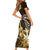 Hawaii Ukulele Short Sleeve Bodycon Dress Polynesian Pattern Mix Hibiscus Gold Version LT05