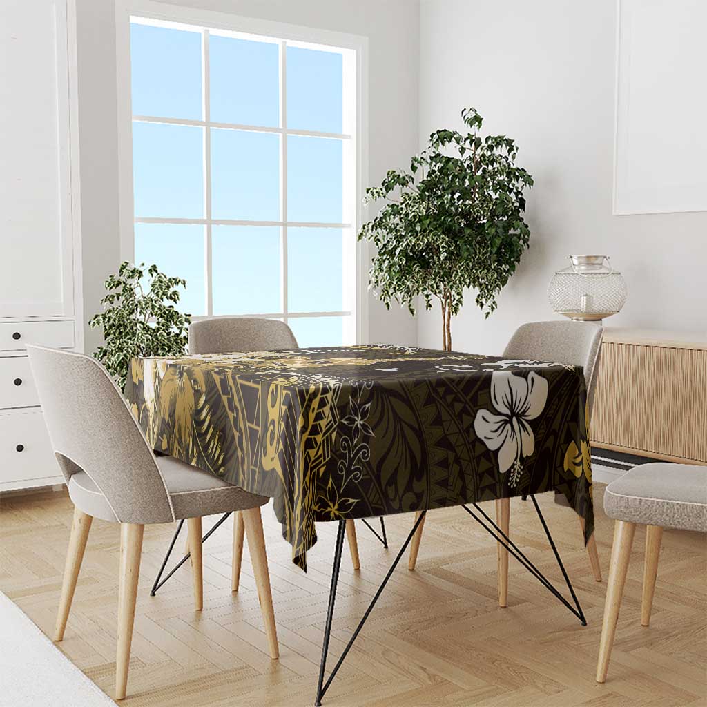 Hawaii Ukulele Tablecloth Polynesian Pattern Mix Hibiscus Gold Version