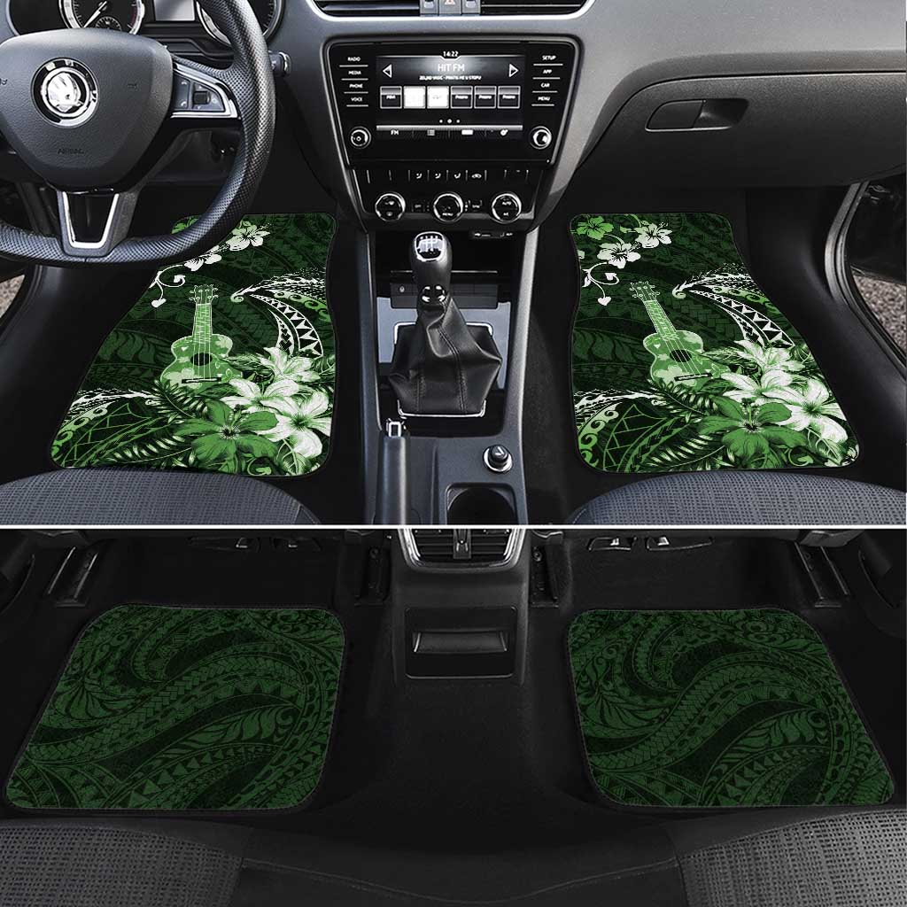 Hawaii Ukulele Car Mats Polynesian Pattern Mix Hibiscus Green Version